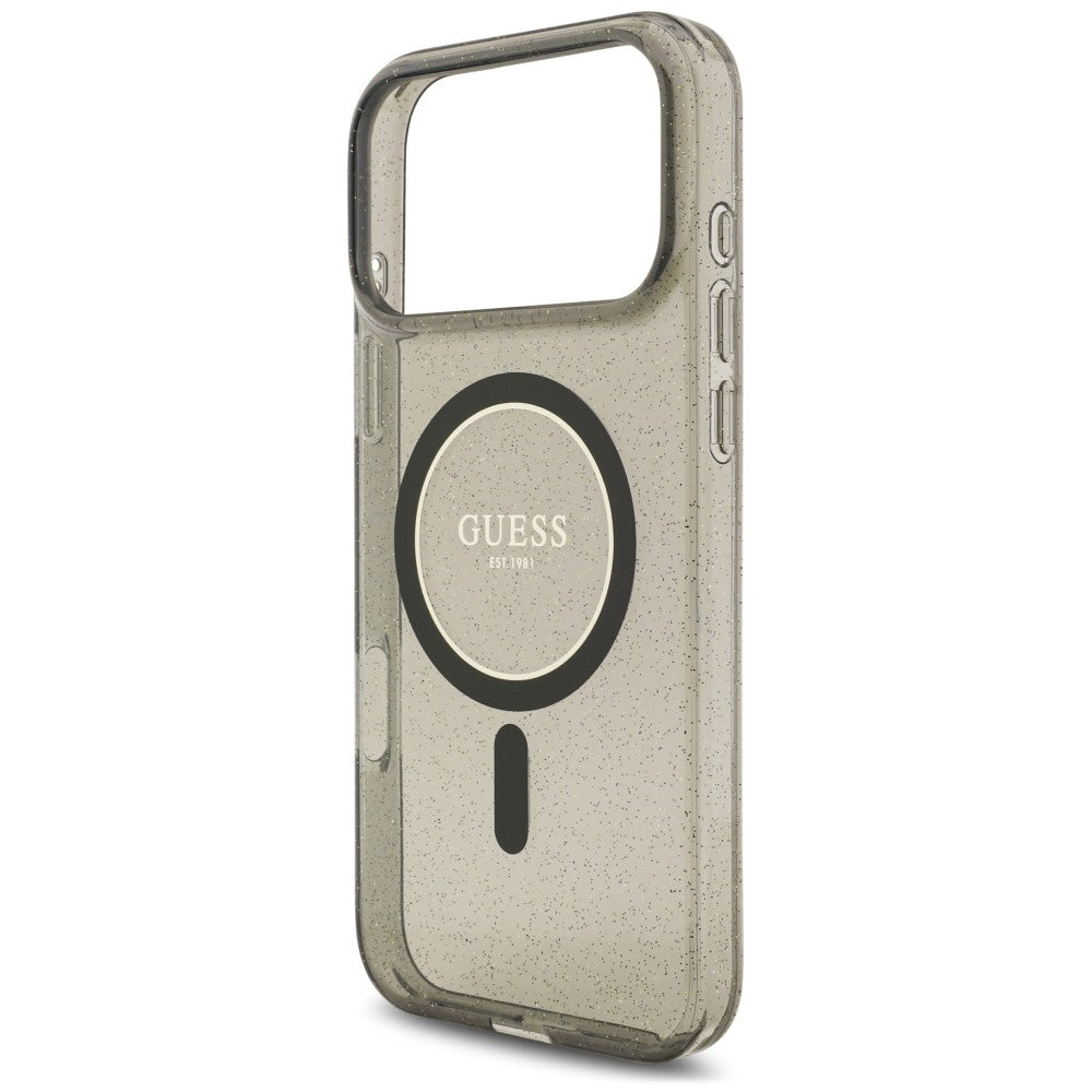 MagSafe-Hülle für Apple iPhone 18 Pro Max / 17 Pro Max, Guess, IML Glitter mit Perlenriemen, Schwarz