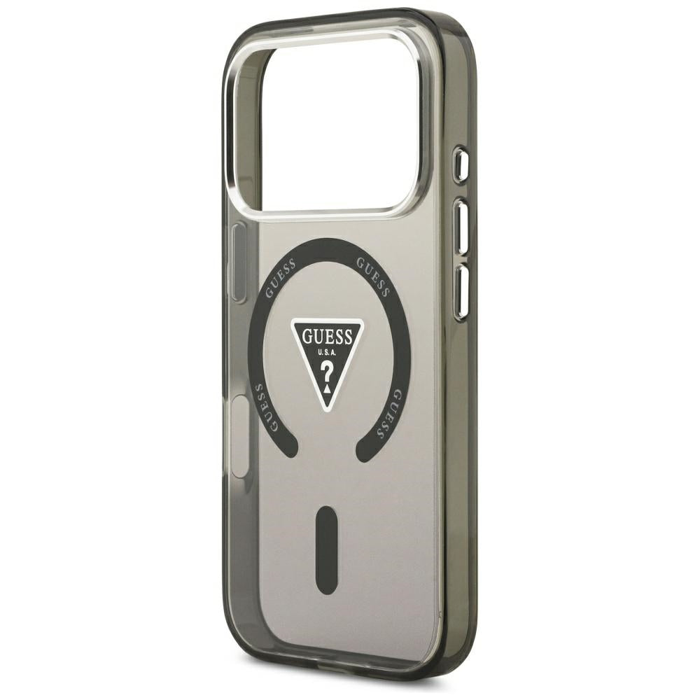 Coque MagSafe pour Apple iPhone 18 Pro Max / 17 Pro Max, Guess, logo triangulaire dégradé IML, noire