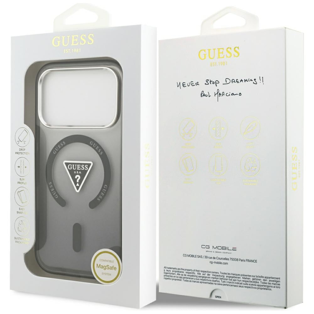 Coque MagSafe pour Apple iPhone 18 Pro Max / 17 Pro Max, Guess, logo triangulaire dégradé IML, noire