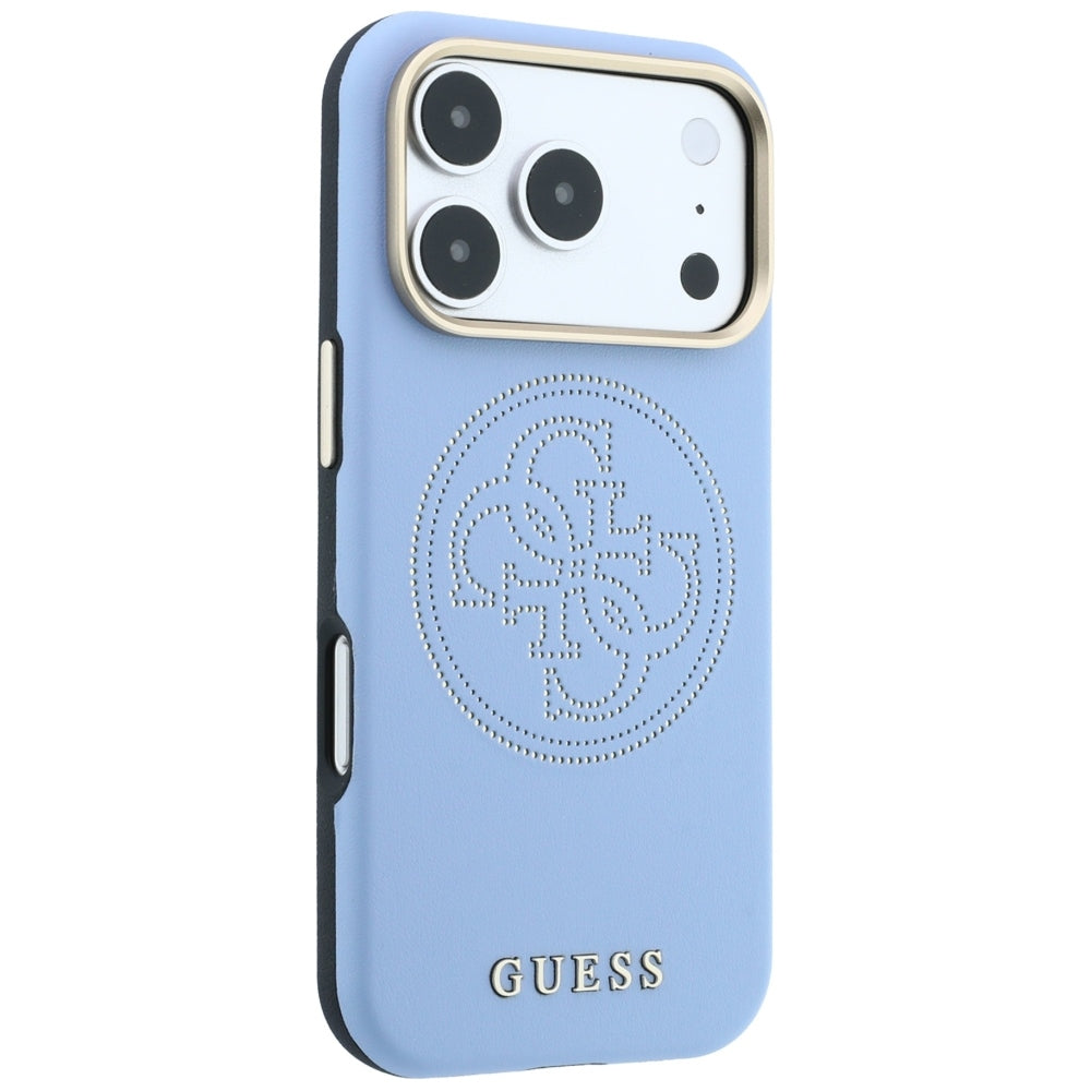 Coque MagSafe pour Apple iPhone 18 Pro Max / 17 Pro Max, Guess, Perforée 4G, Bleu