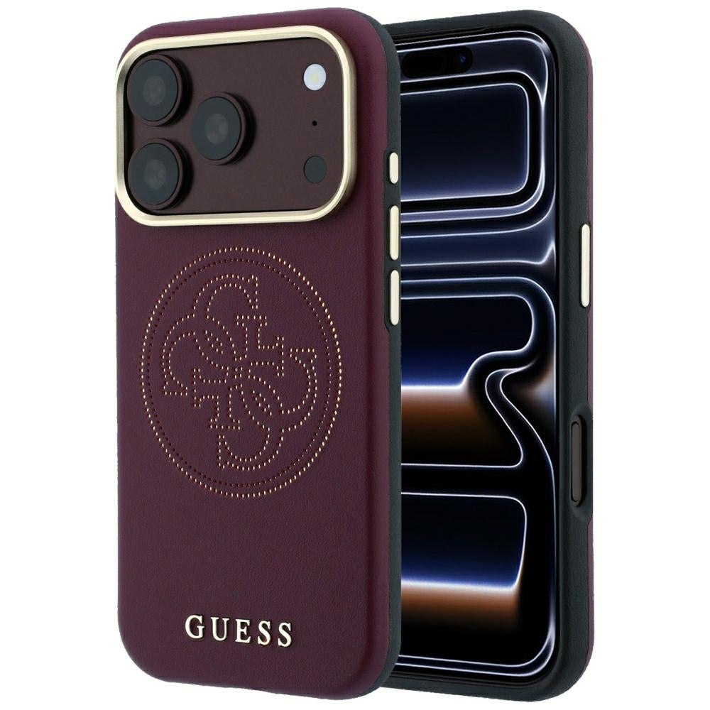 MagSafe-Hülle für Apple iPhone 18 Pro Max / 17 Pro Max, Guess, Perforiert 4G, Weinrot