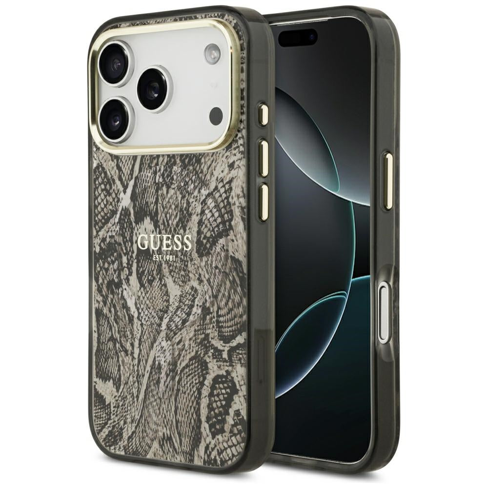 Coque MagSafe pour Apple iPhone 18 Pro Max / 17 Pro Max, Guess, Motif Python, Marron