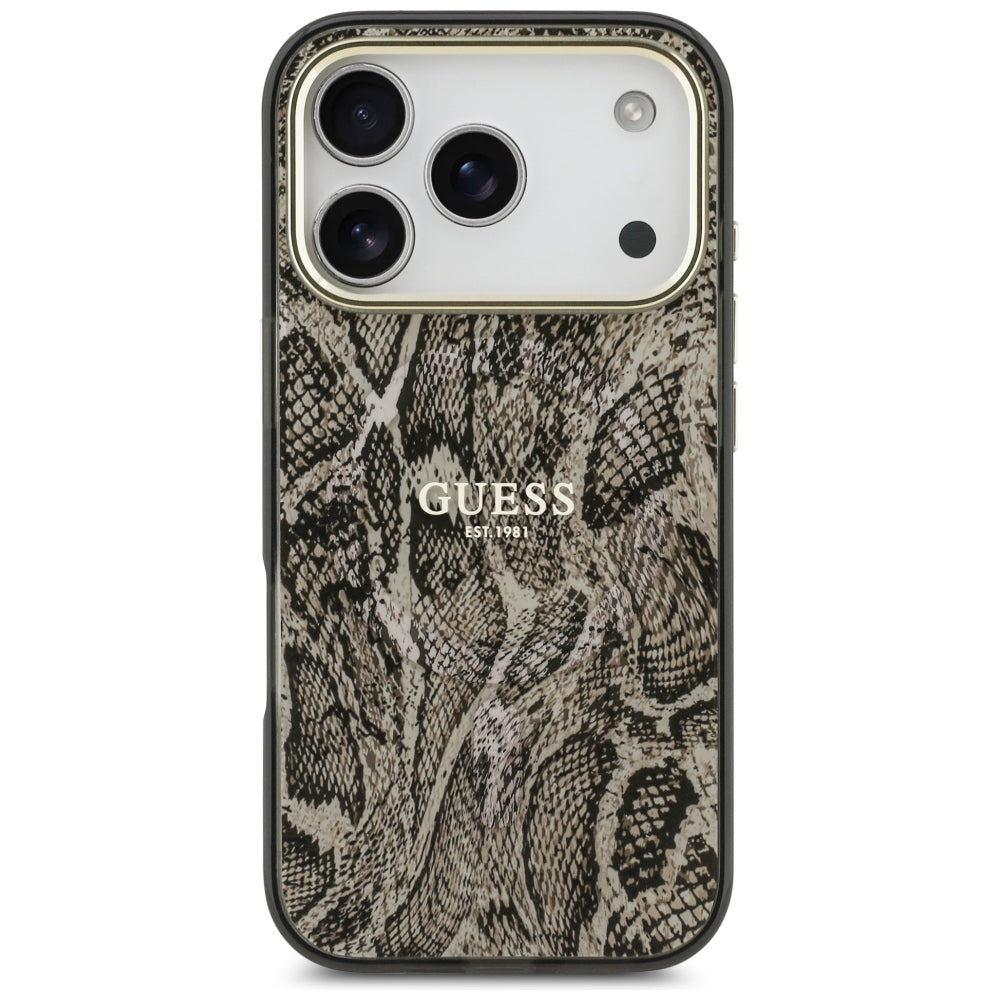 Coque MagSafe pour Apple iPhone 18 Pro Max / 17 Pro Max, Guess, Motif Python, Marron
