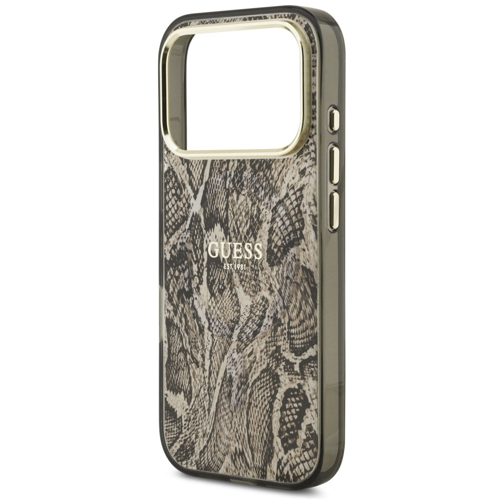 Coque MagSafe pour Apple iPhone 18 Pro Max / 17 Pro Max, Guess, Motif Python, Marron