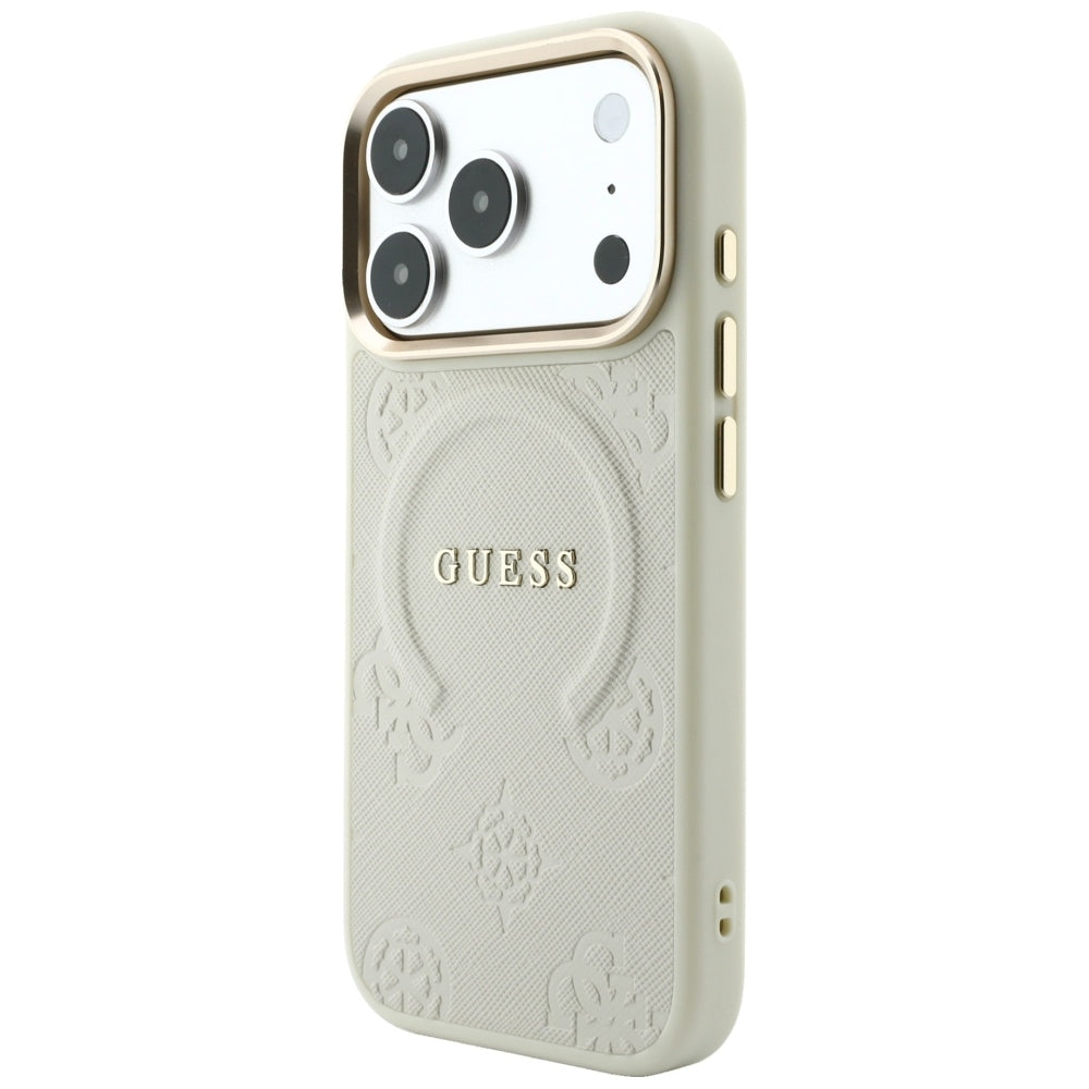 Coque MagSafe pour Apple iPhone 18 Pro Max / 17 Pro Max, Guess, Saffiano Peony Hot Stamp, Beige