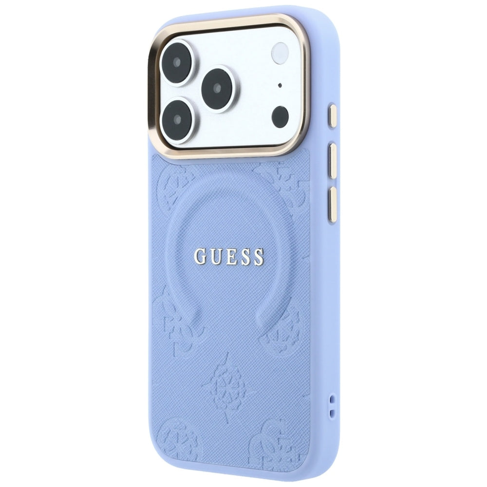 Coque MagSafe pour Apple iPhone 18 Pro Max / 17 Pro Max, Guess, Saffiano Peony Ring, Bleu