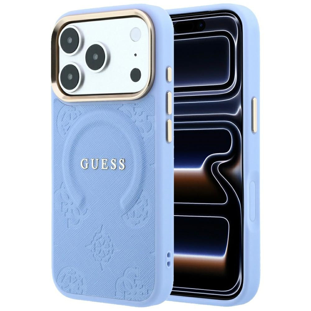 Coque MagSafe pour Apple iPhone 18 Pro Max / 17 Pro Max, Guess, Saffiano Peony Ring, Bleu