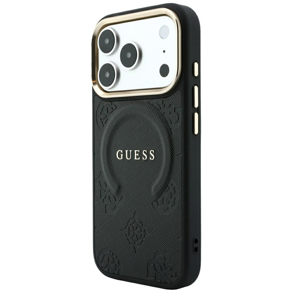 MagSafe-hoes voor Apple iPhone 18 Pro Max / 17 Pro Max, Guess, Saffiano Peony Ring, Zwart
