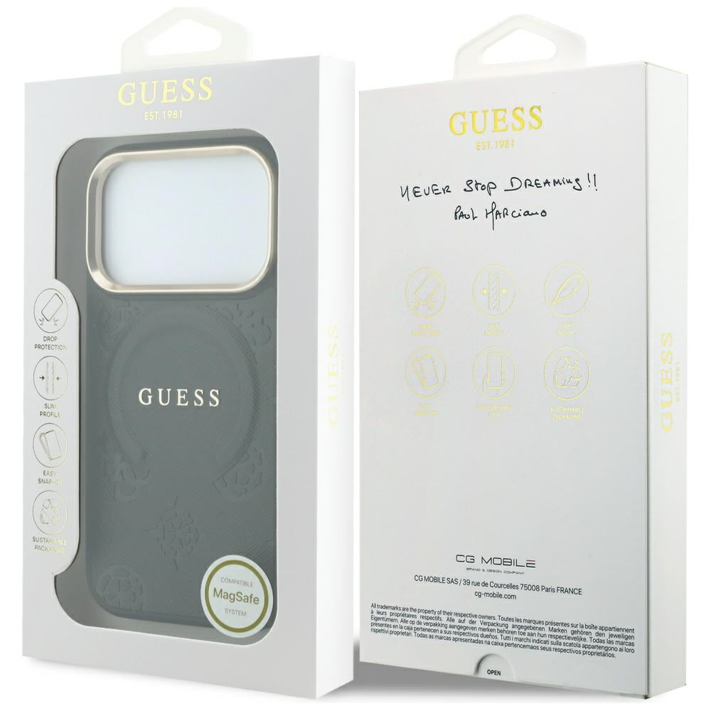 MagSafe-hoes voor Apple iPhone 18 Pro Max / 17 Pro Max, Guess, Saffiano Peony Ring, Zwart