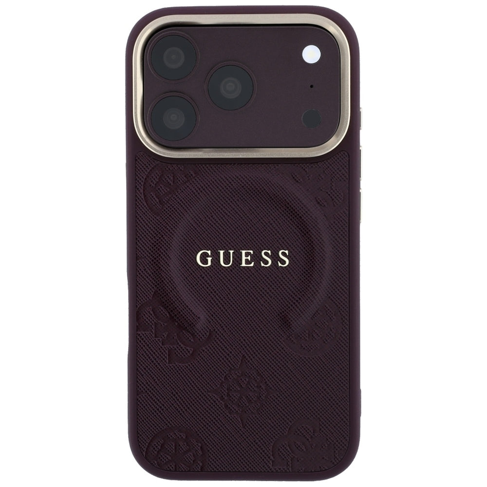 Coque MagSafe pour Apple iPhone 18 Pro Max / 17 Pro Max, Guess, Saffiano Peony Ring, Bordeaux