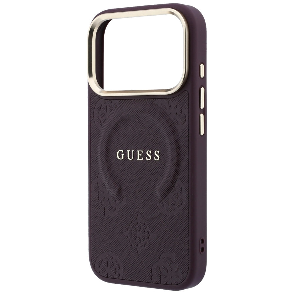 Coque MagSafe pour Apple iPhone 18 Pro Max / 17 Pro Max, Guess, Saffiano Peony Ring, Bordeaux