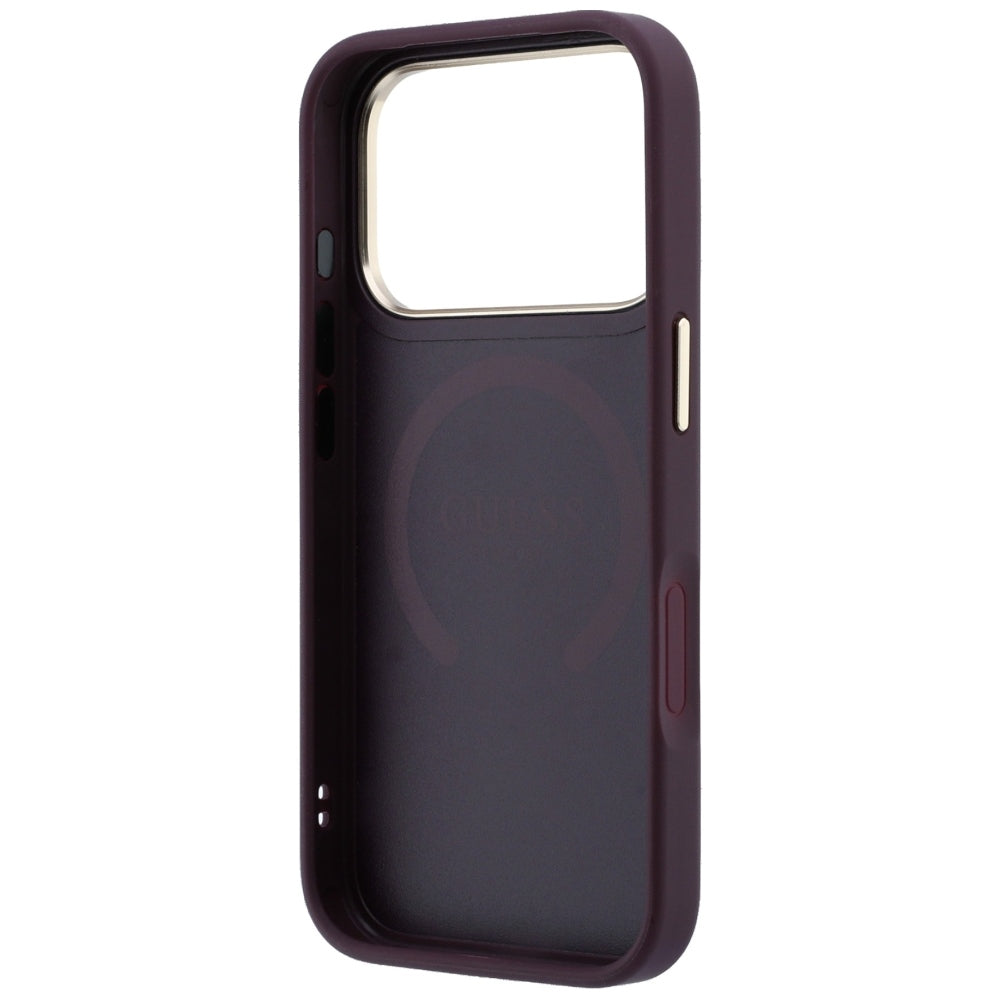 Coque MagSafe pour Apple iPhone 18 Pro Max / 17 Pro Max, Guess, Saffiano Peony Ring, Bordeaux