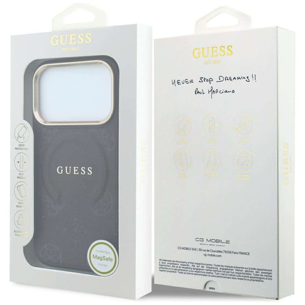 Coque MagSafe pour Apple iPhone 18 Pro Max / 17 Pro Max, Guess, Saffiano Peony Ring, Bordeaux