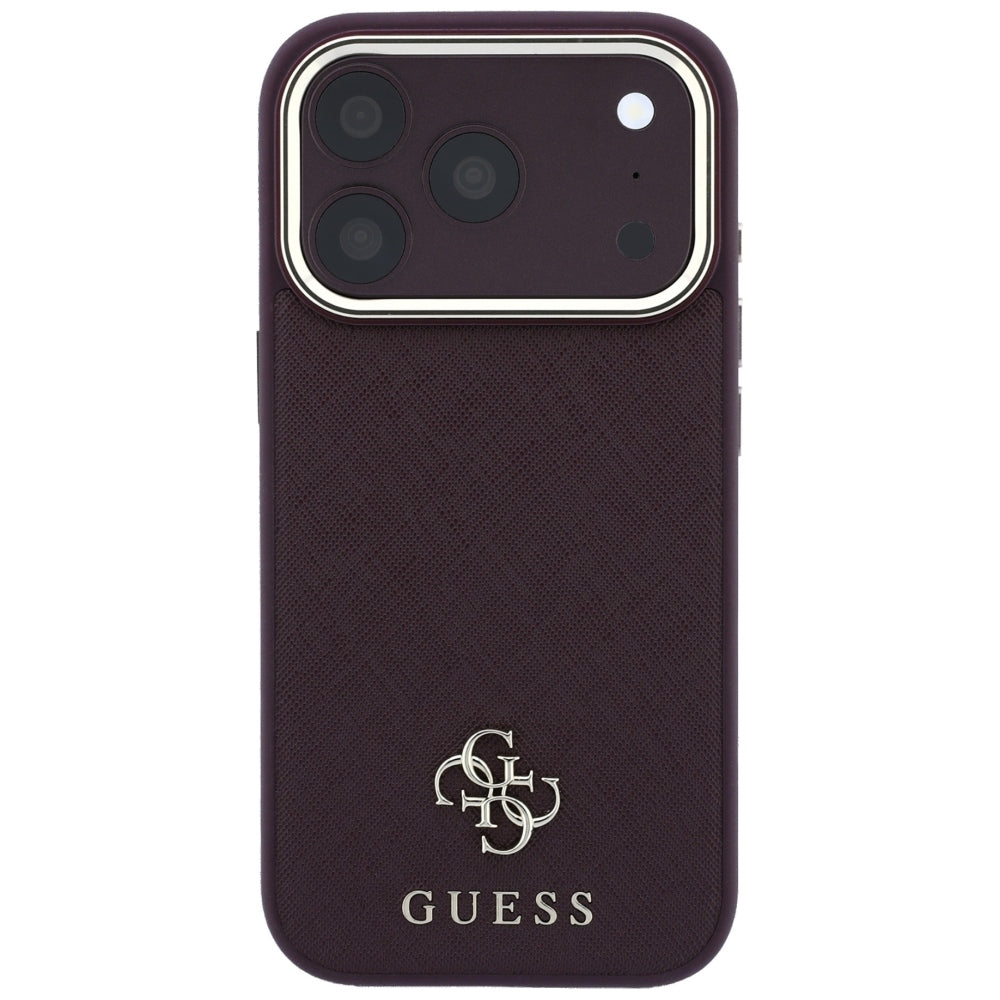 Coque MagSafe pour Apple iPhone 18 Pro Max / 17 Pro Max, Guess, Saffiano Small 4G Classic, Bordeaux