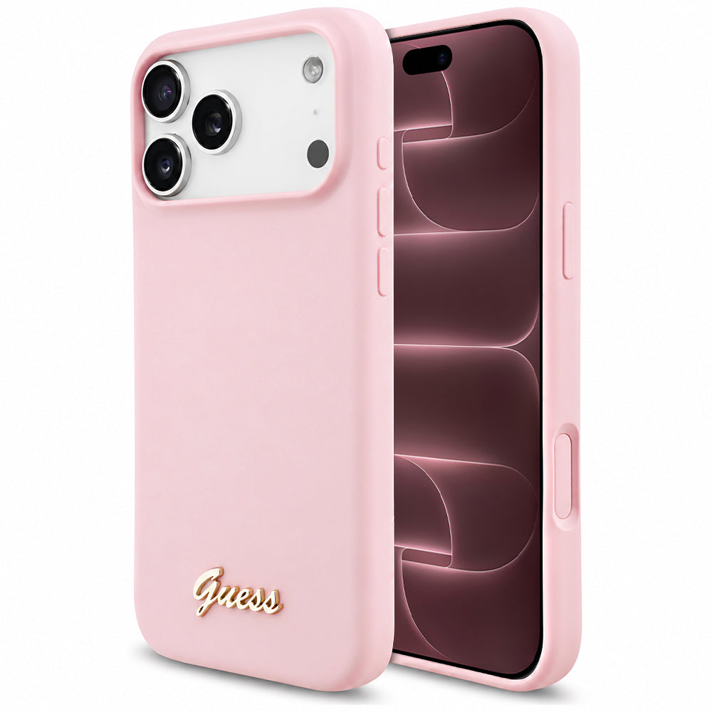 MagSafe-Hülle für Apple iPhone 18 Pro Max / 17 Pro Max, Guess, Script Metal Logo, Rosa
