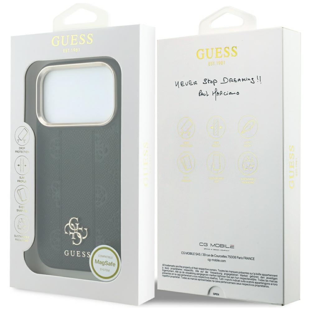 MagSafe Case for Apple iPhone 18 Pro Max / 17 Pro Max, Guess, Stripe Peony 4G, Black