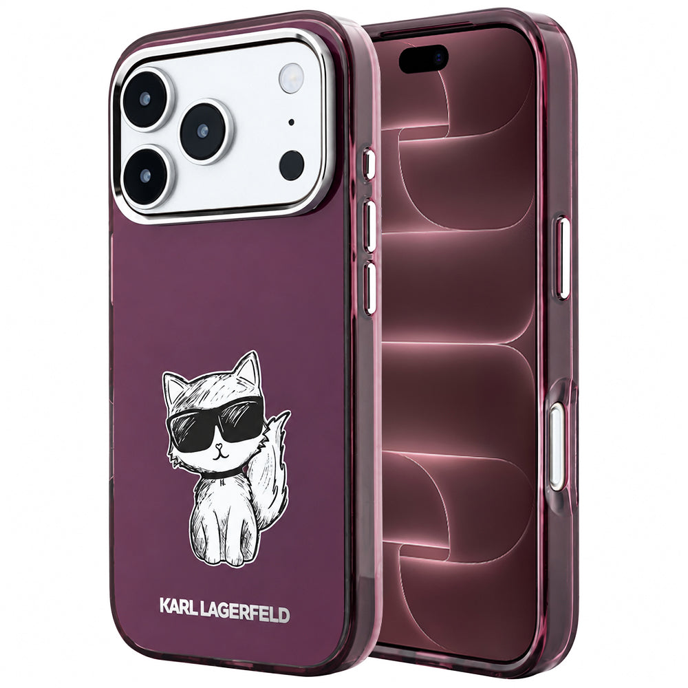 Coque MagSafe pour Apple iPhone 18 Pro Max / 17 Pro Max, Karl Lagerfeld, IML Choupette Body Sketch Print, Bordeaux