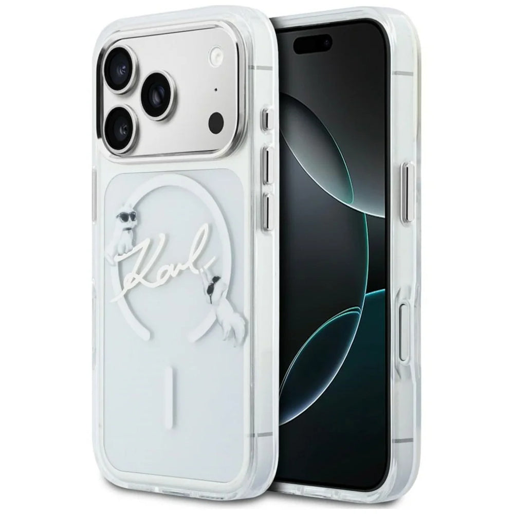 Coque MagSafe pour Apple iPhone 18 Pro Max / 17 Pro Max, Karl Lagerfeld, IML Choupette Karl Script Logo, Transparente