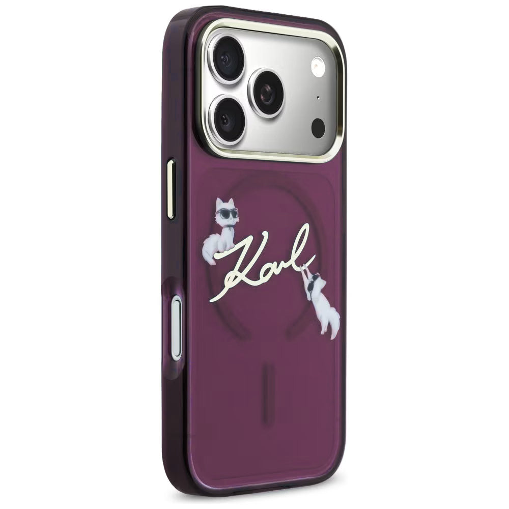 Coque MagSafe pour Apple iPhone 18 Pro Max / 17 Pro Max, Karl Lagerfeld, IML Choupette Karl Script Logo, Bordeaux