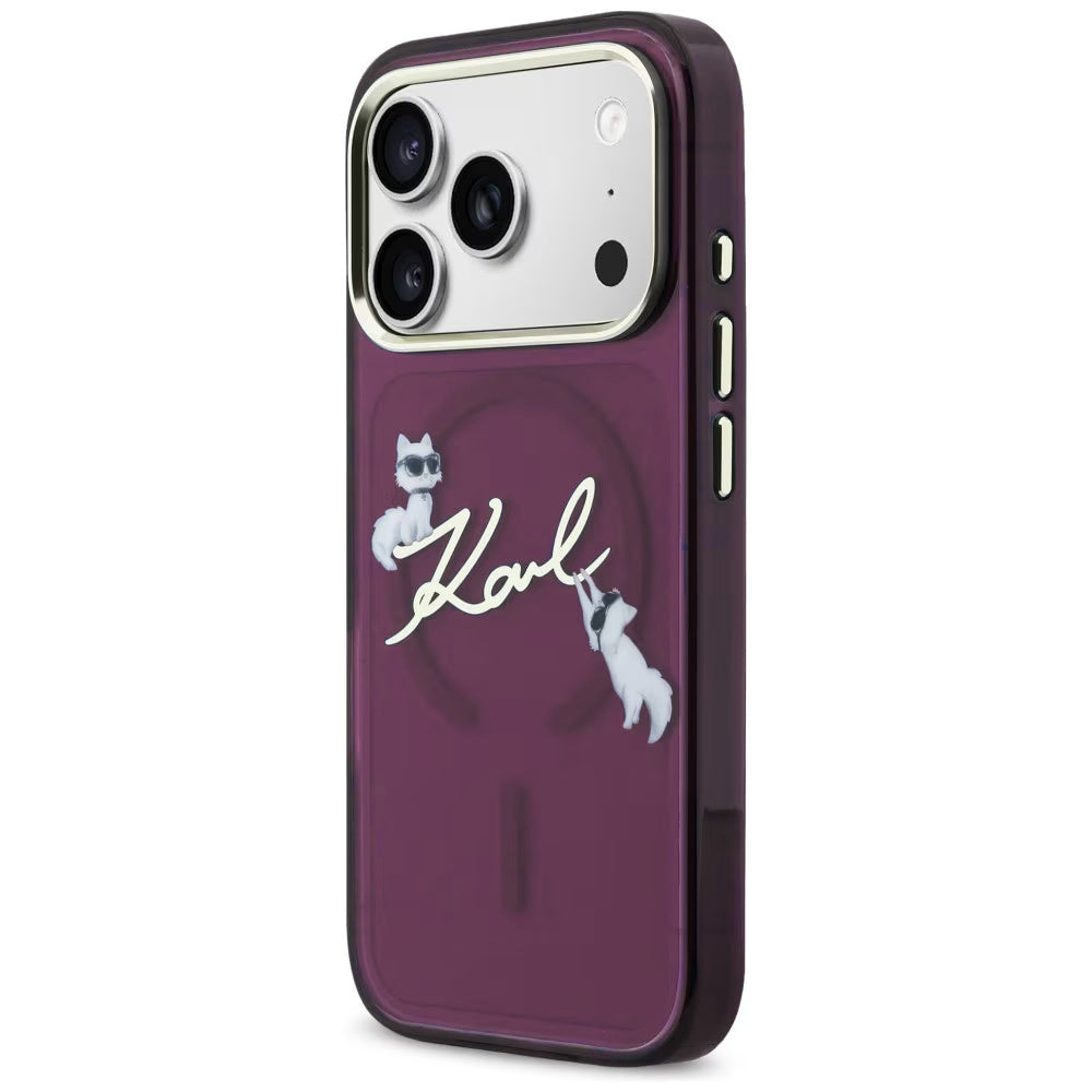 Coque MagSafe pour Apple iPhone 18 Pro Max / 17 Pro Max, Karl Lagerfeld, IML Choupette Karl Script Logo, Bordeaux