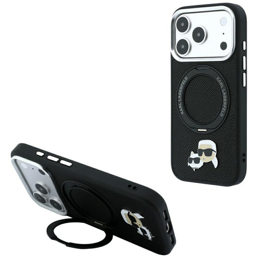 MagSafe-hoes voor Apple iPhone 18 Pro Max / 17 Pro Max, Karl Lagerfeld, Ring Stand 360 Karl & Choupette Pin, Zwart