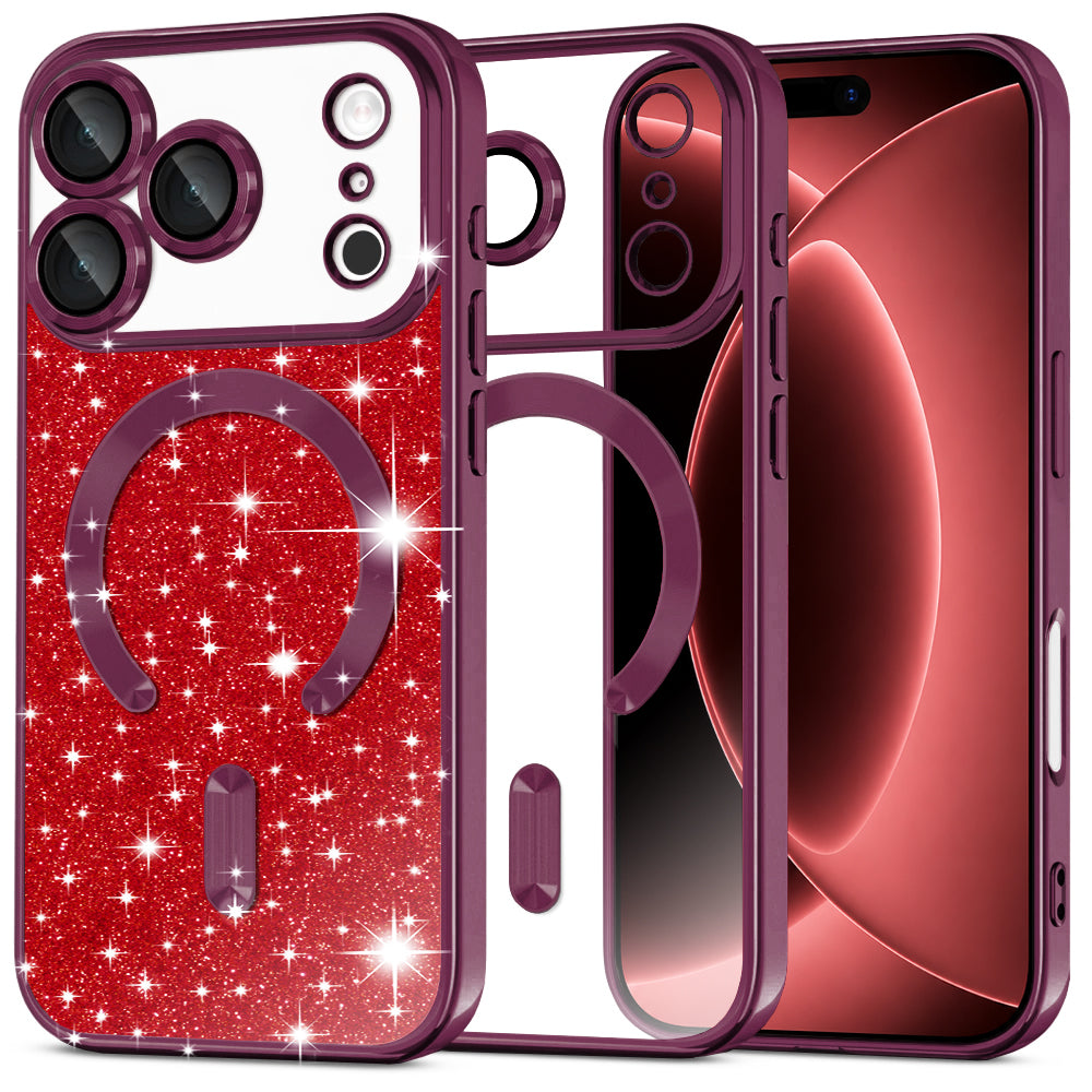 MagSafe-hoesje voor Apple iPhone 18 Pro Max / 17 Pro Max, Techsuit, Luxury Glitter, Donkerbordeaux
