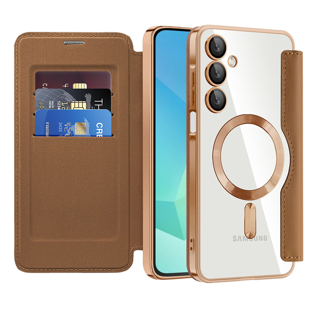 Coque MagSafe pour Samsung Galaxy A16 5G A166 / A16 4G A165, Techsuit, SmartMag Book, Marron