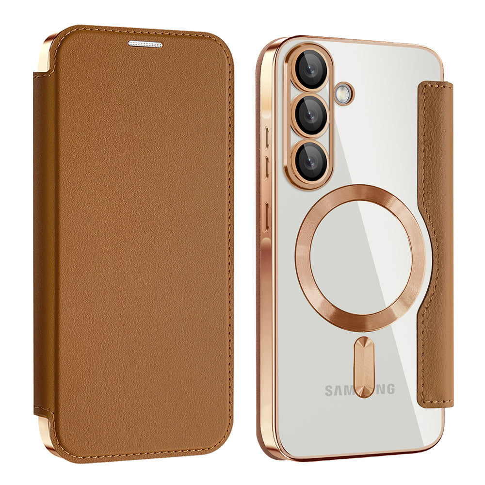 Coque MagSafe pour Samsung Galaxy A26 A266, Techsuit, SmartMag Book, Marron