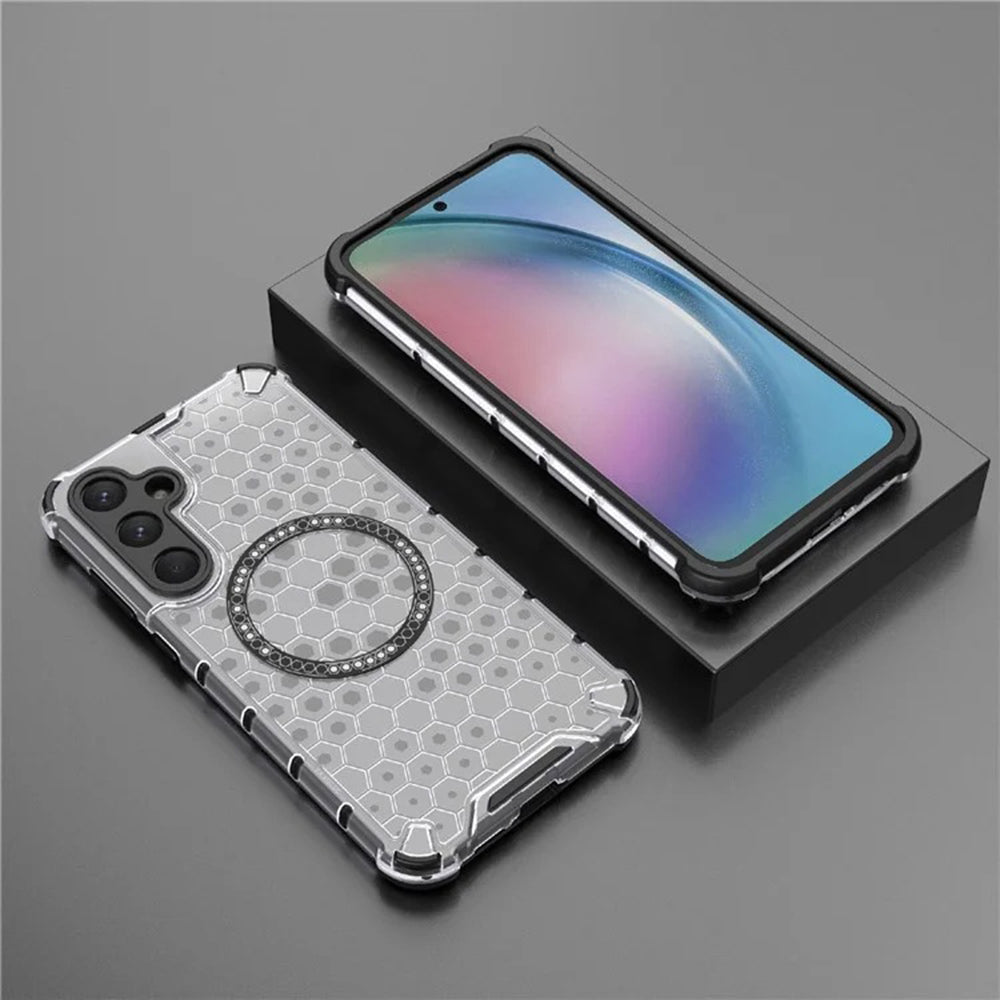 Coque MagSafe pour Samsung Galaxy A35 5G A356, Techsuit, HoneyComb Shield, Blanche