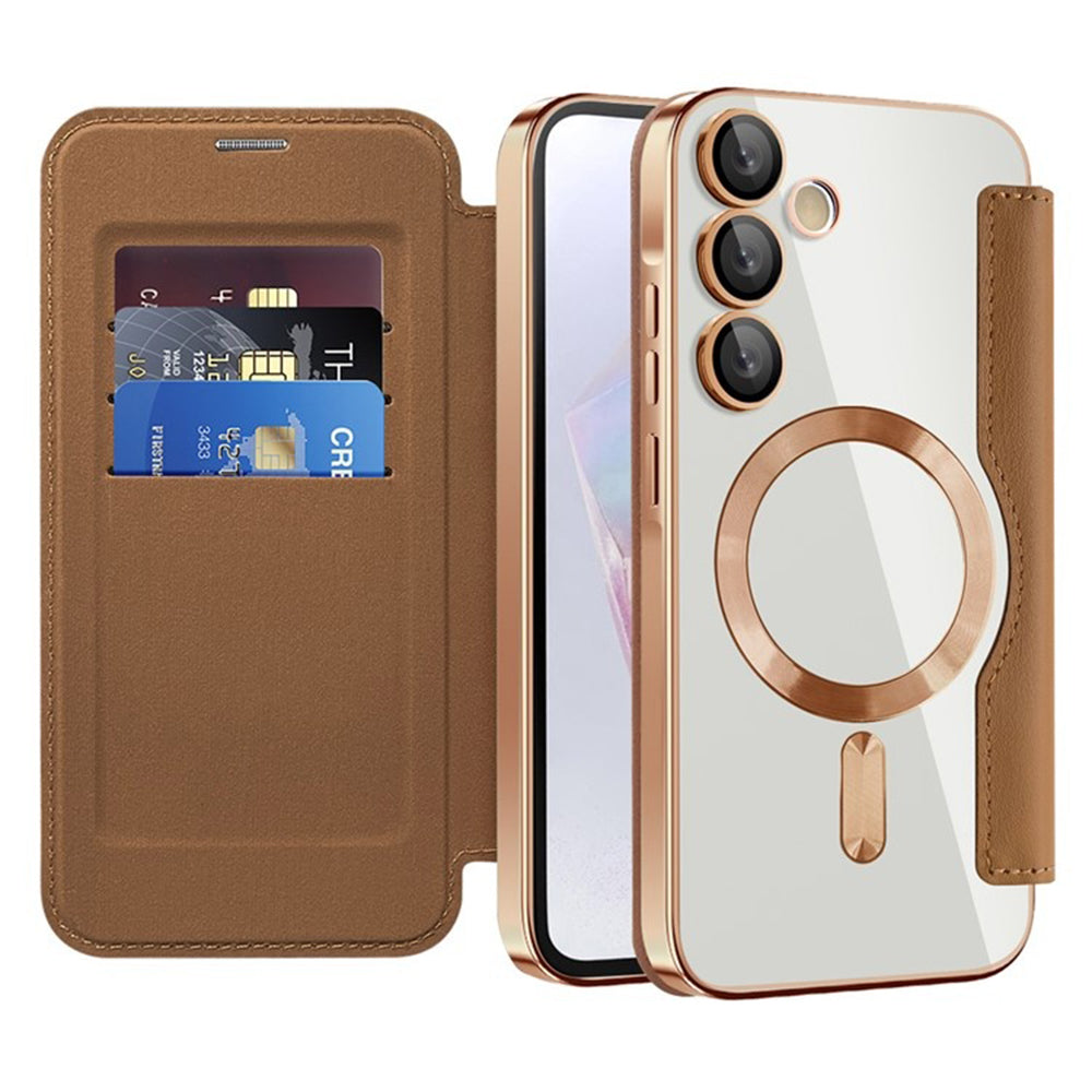 Coque MagSafe pour Samsung Galaxy A35 5G A356, Techsuit, SmartMag Book, Marron
