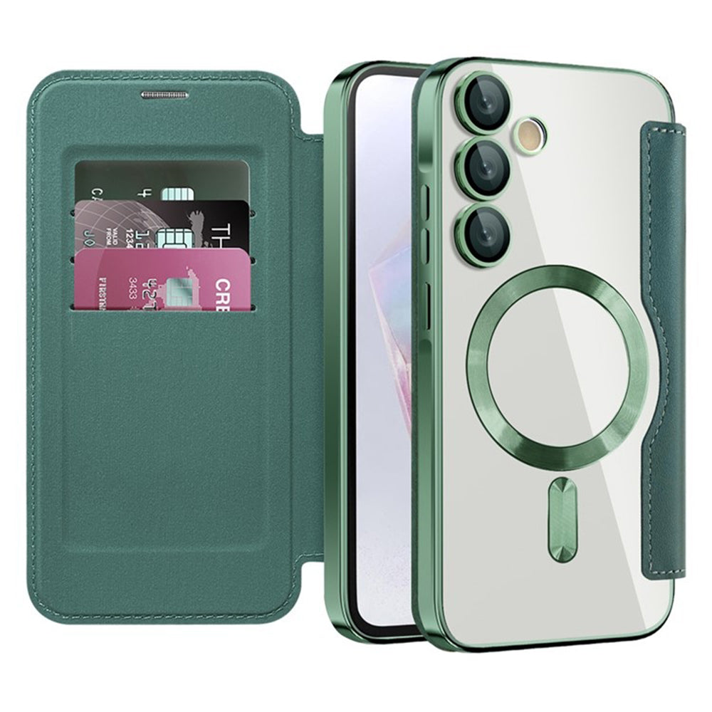 Coque MagSafe pour Samsung Galaxy A35 5G A356, Techsuit, SmartMag Book, Vert