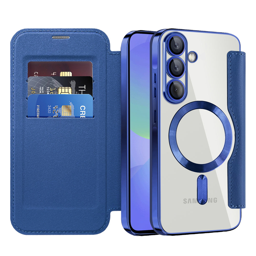 Coque MagSafe pour Samsung Galaxy A36 A366, Techsuit, SmartMag Book, Bleue