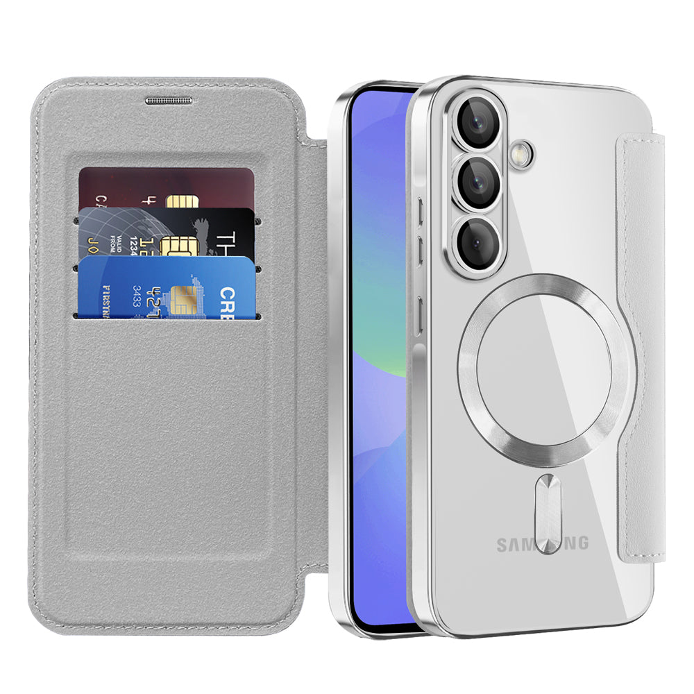 Coque MagSafe pour Samsung Galaxy A36 A366, Techsuit, SmartMag Book, Gris