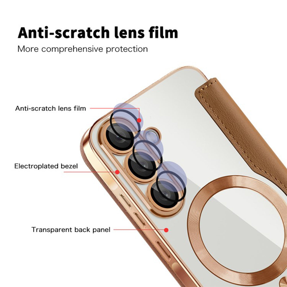 Coque MagSafe pour Samsung Galaxy A36 A366, Techsuit, SmartMag Book, Marron