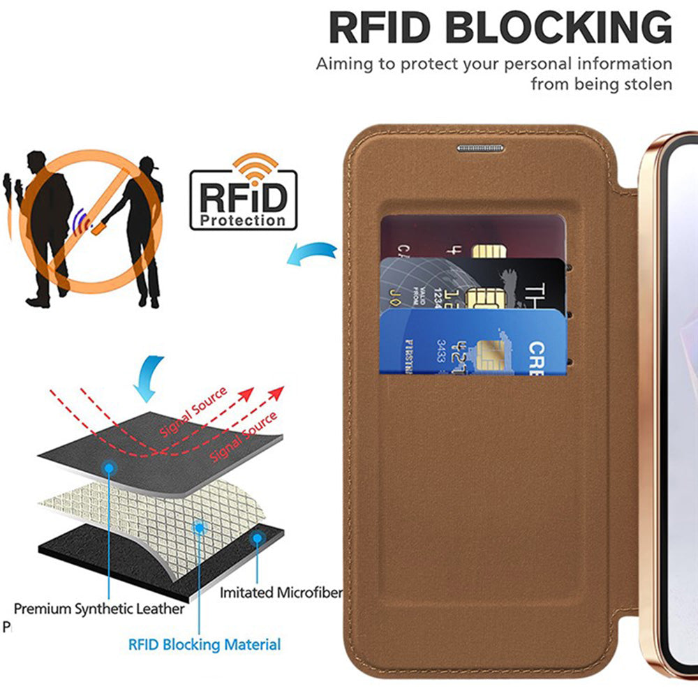 Coque MagSafe pour Samsung Galaxy A36 A366, Techsuit, SmartMag Book, Marron