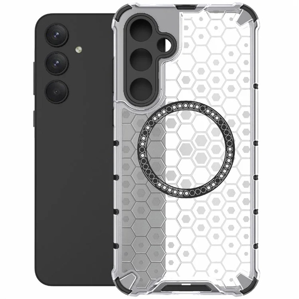 Coque MagSafe pour Samsung Galaxy A55 5G A556, Techsuit, HoneyComb Shield, Blanche