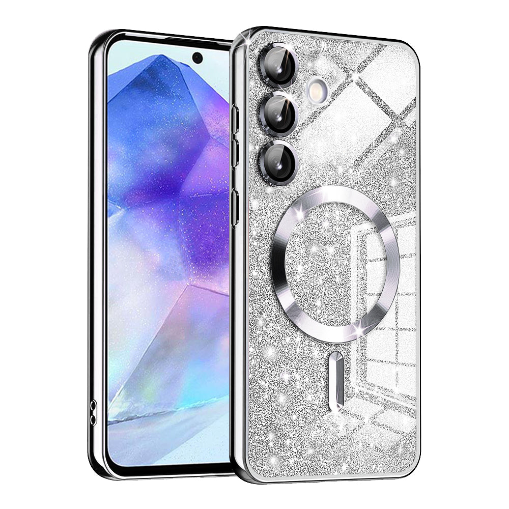 Coque MagSafe pour Samsung Galaxy A55 5G A556, Techsuit, Luxury Glitter, Argentée
