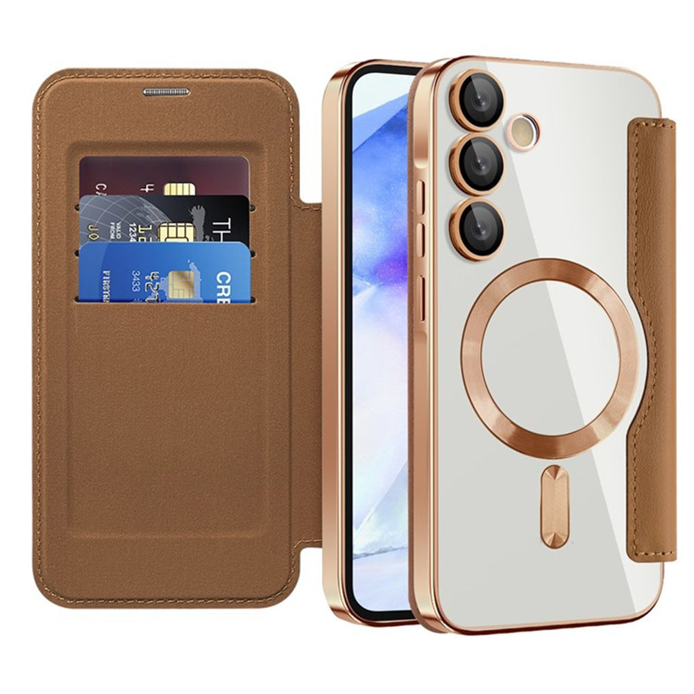 Coque MagSafe pour Samsung Galaxy A55 5G A556, Techsuit, SmartMag Book, Marron
