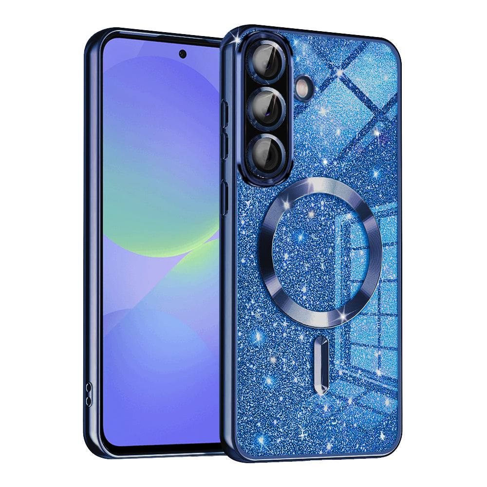 Coque MagSafe pour Samsung Galaxy A56 A566 / A36 A366, Techsuit, Luxury Glitter, Bleu Foncé