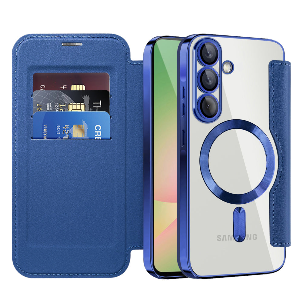 Coque MagSafe pour Samsung Galaxy A56 A566, Techsuit, SmartMag Book, Bleue