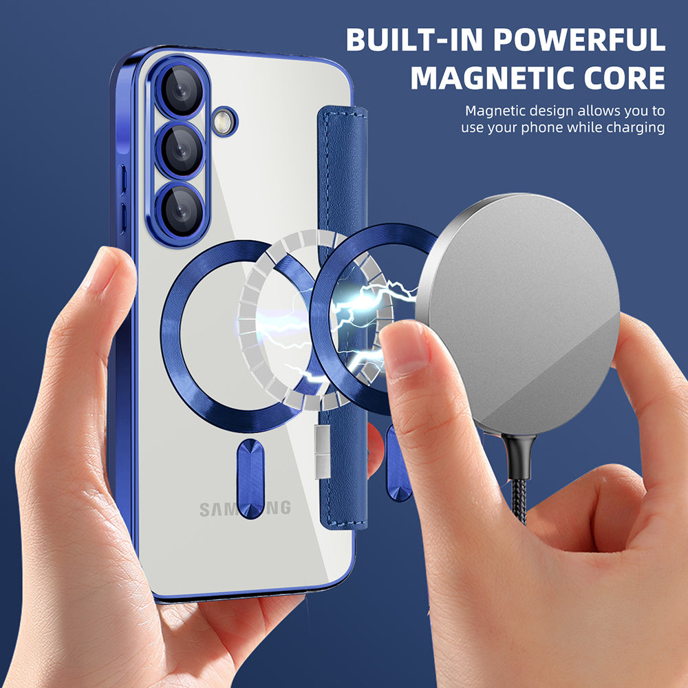 Coque MagSafe pour Samsung Galaxy A56 A566, Techsuit, SmartMag Book, Bleue