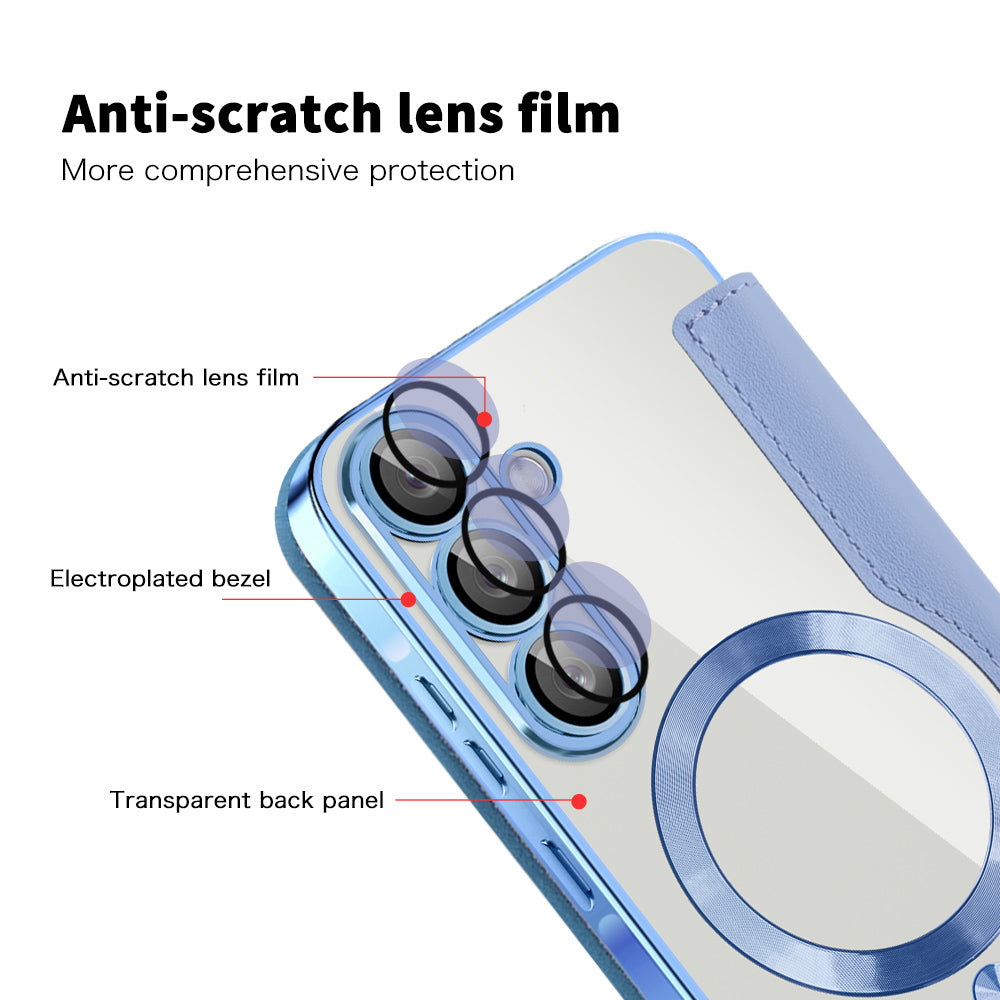 Coque MagSafe pour Samsung Galaxy A56 A566, Techsuit, SmartMag Book, Bleu