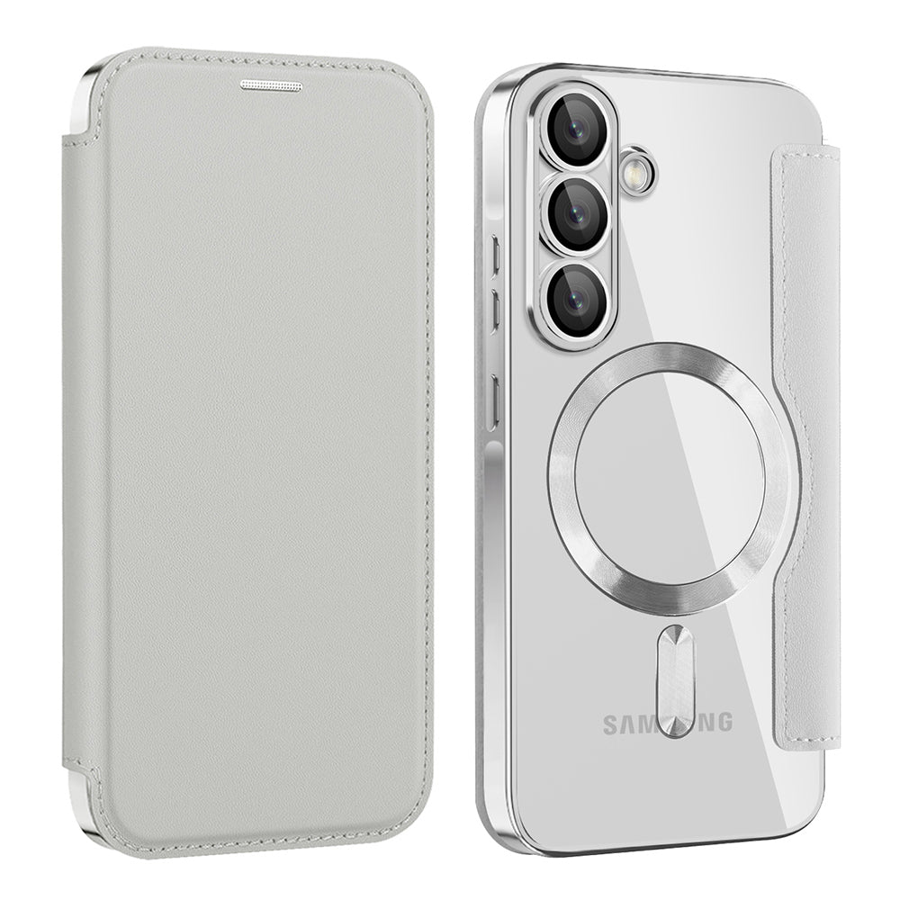 Coque MagSafe pour Samsung Galaxy A56 A566, Techsuit, SmartMag Book, Gris