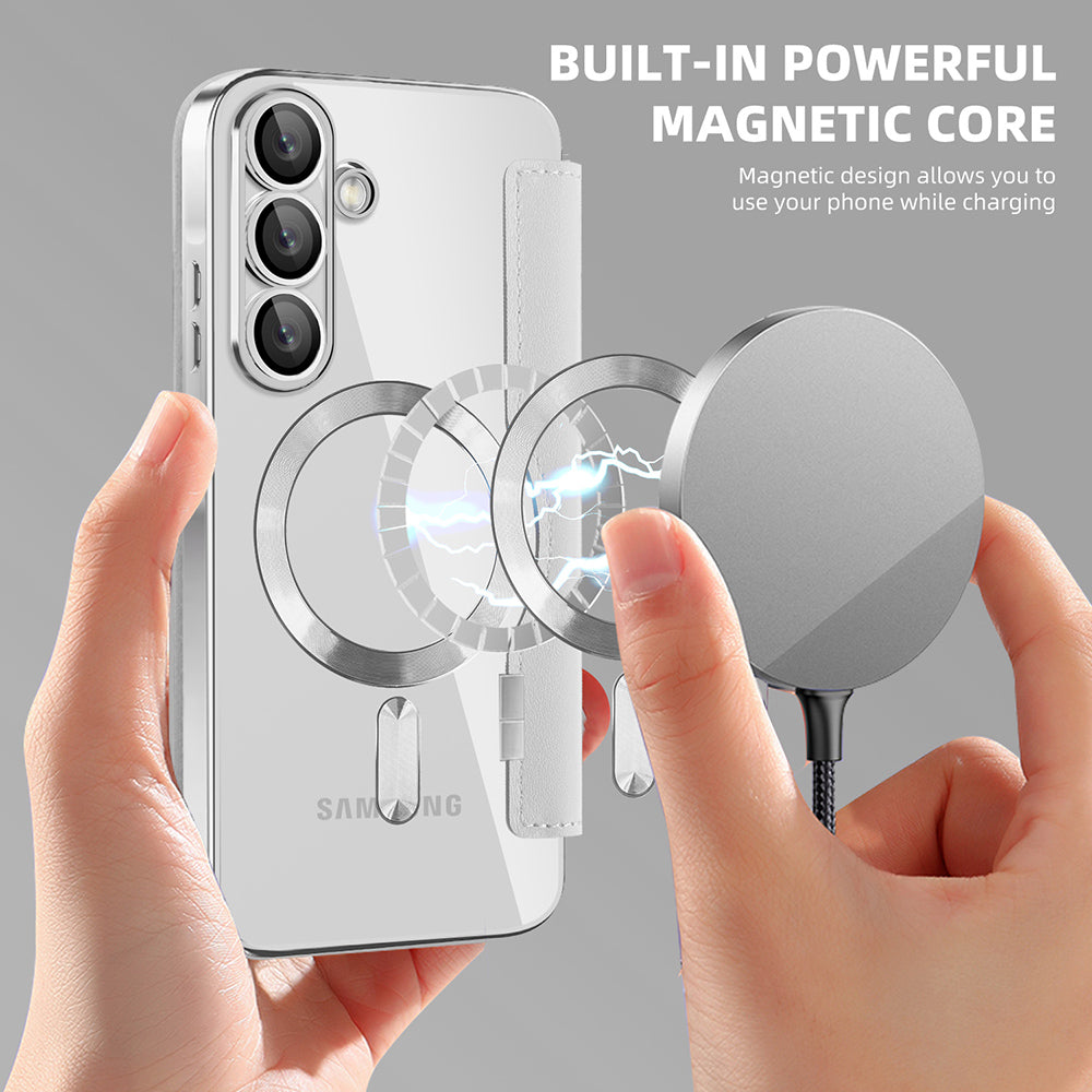 Coque MagSafe pour Samsung Galaxy A56 A566, Techsuit, SmartMag Book, Gris