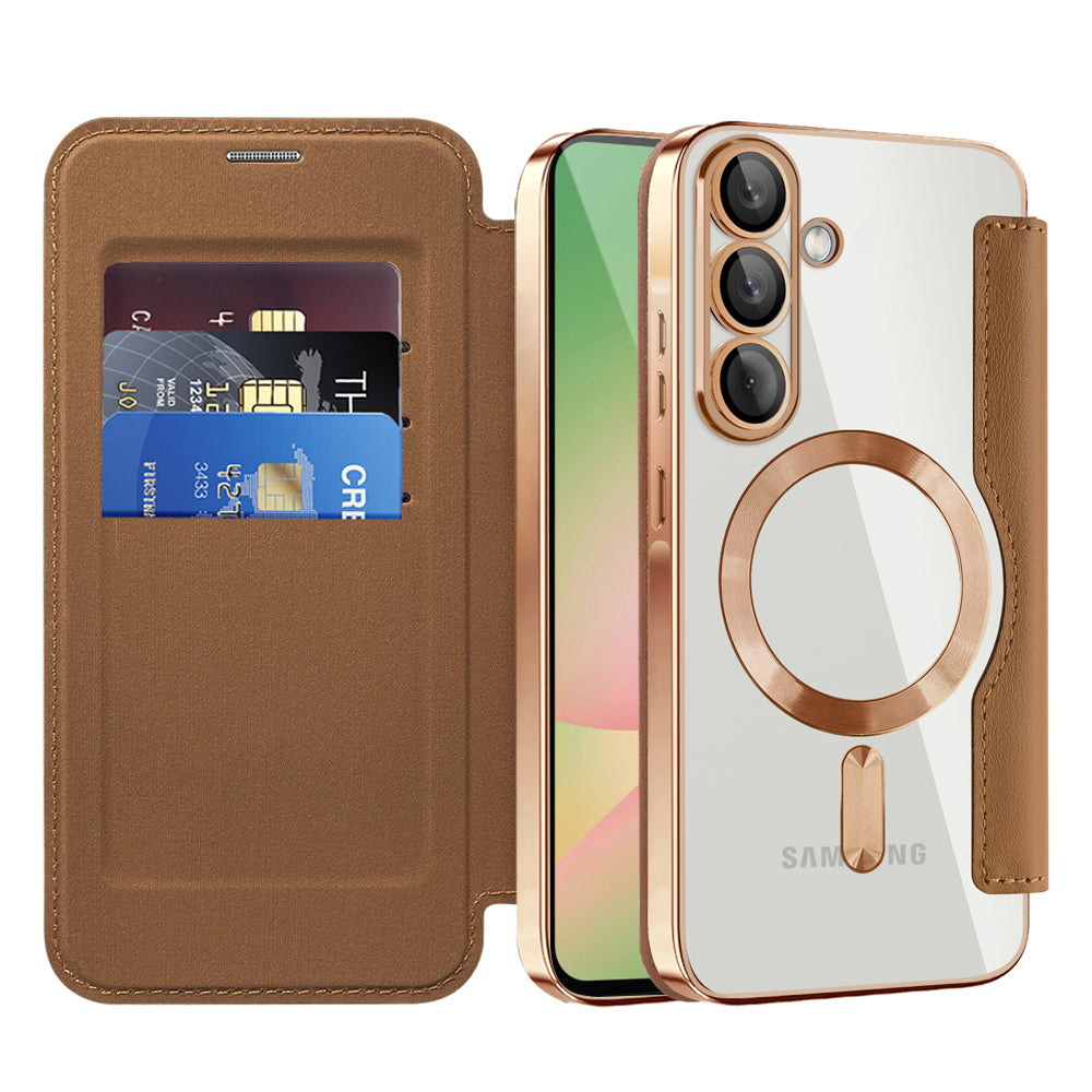 Coque MagSafe pour Samsung Galaxy A56 A566, Techsuit, SmartMag Book, Marron