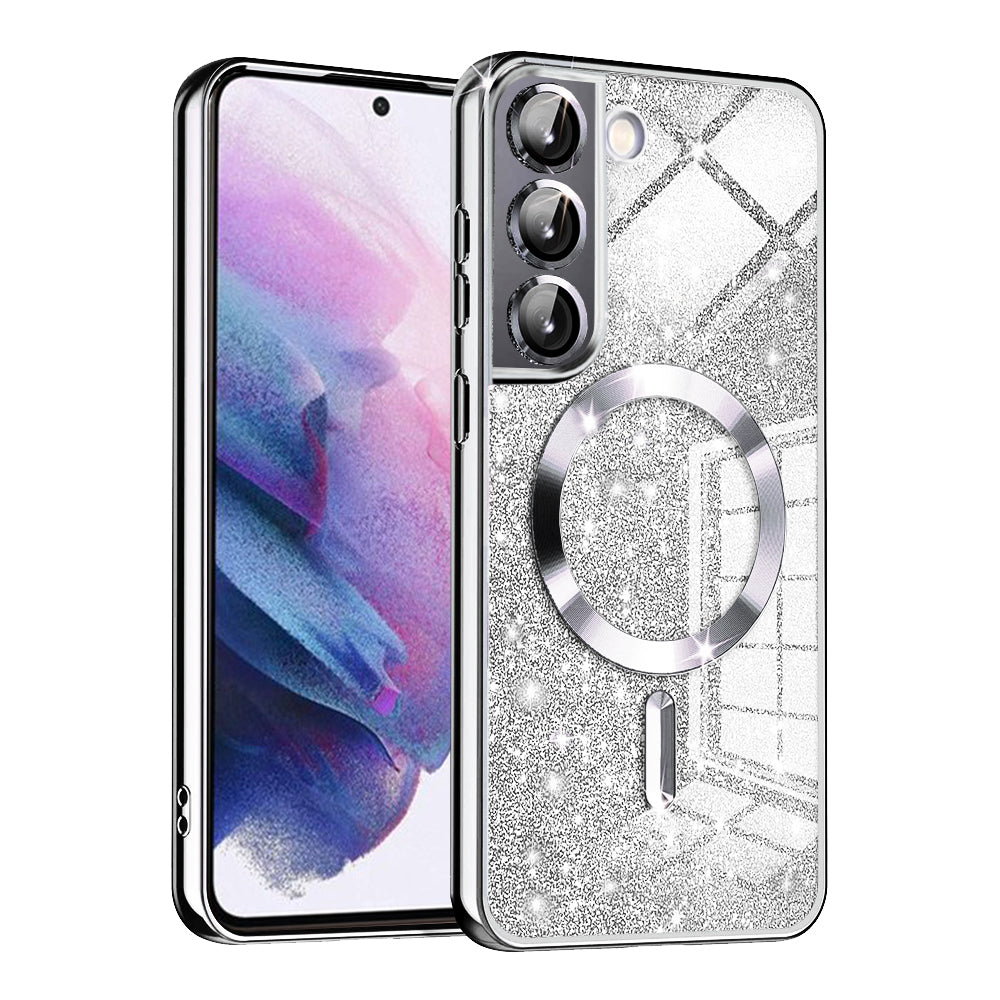 Coque MagSafe pour Samsung Galaxy S21 5G G991, Techsuit, Luxury Glitter, Argentée