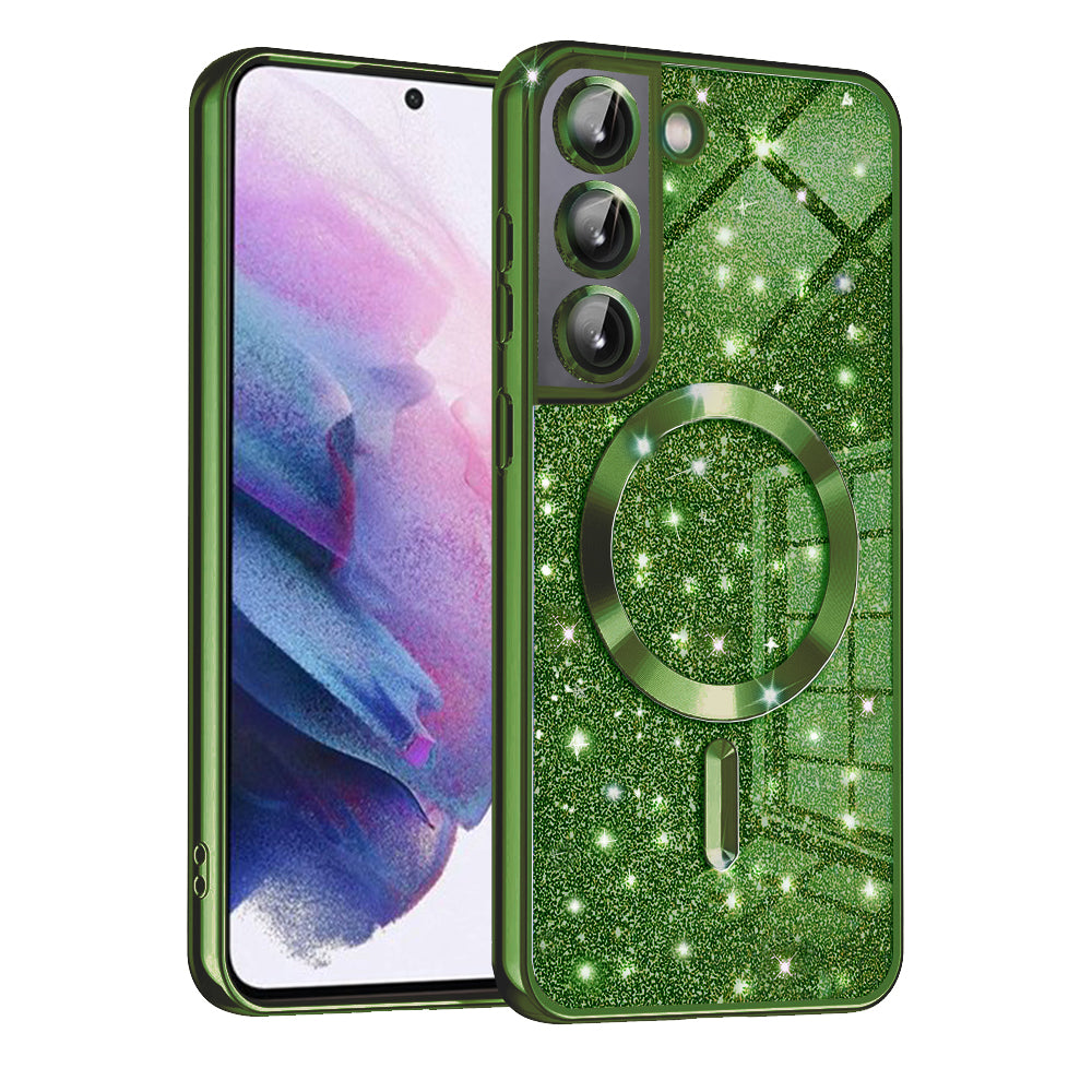Coque MagSafe pour Samsung Galaxy S21 5G G991, Techsuit, Luxury Glitter, Vert Foncé