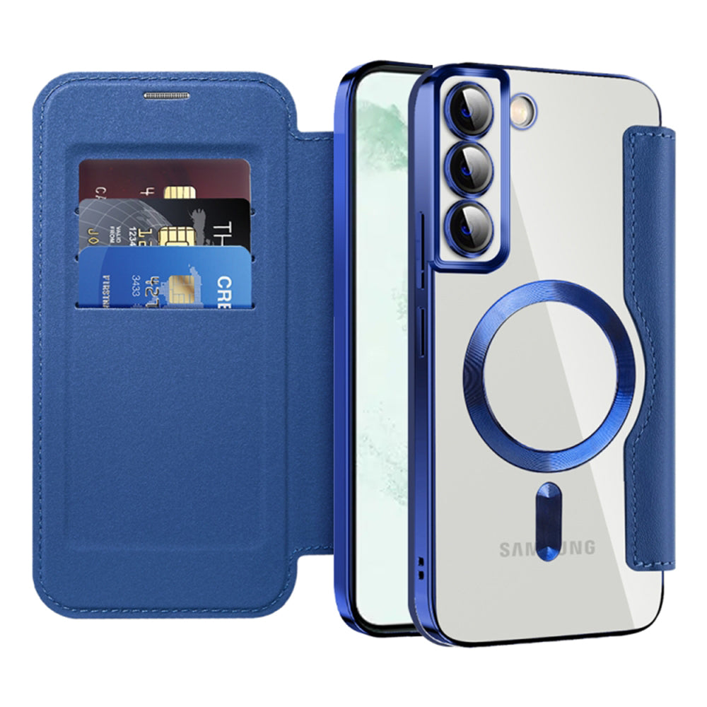 Coque MagSafe pour Samsung Galaxy S22+ 5G S906, Techsuit, SmartMag Book, Bleue