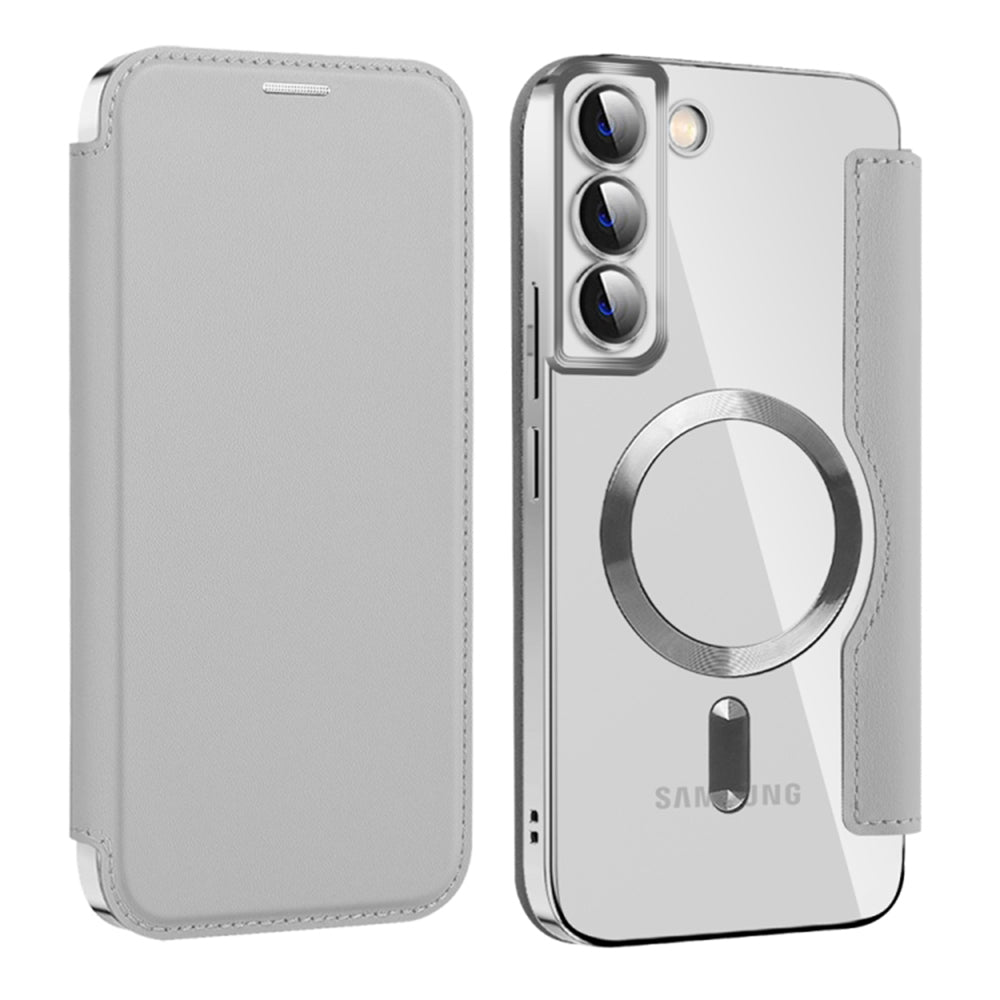 Coque MagSafe pour Samsung Galaxy S22+ 5G S906, Techsuit, SmartMag Book, Gris