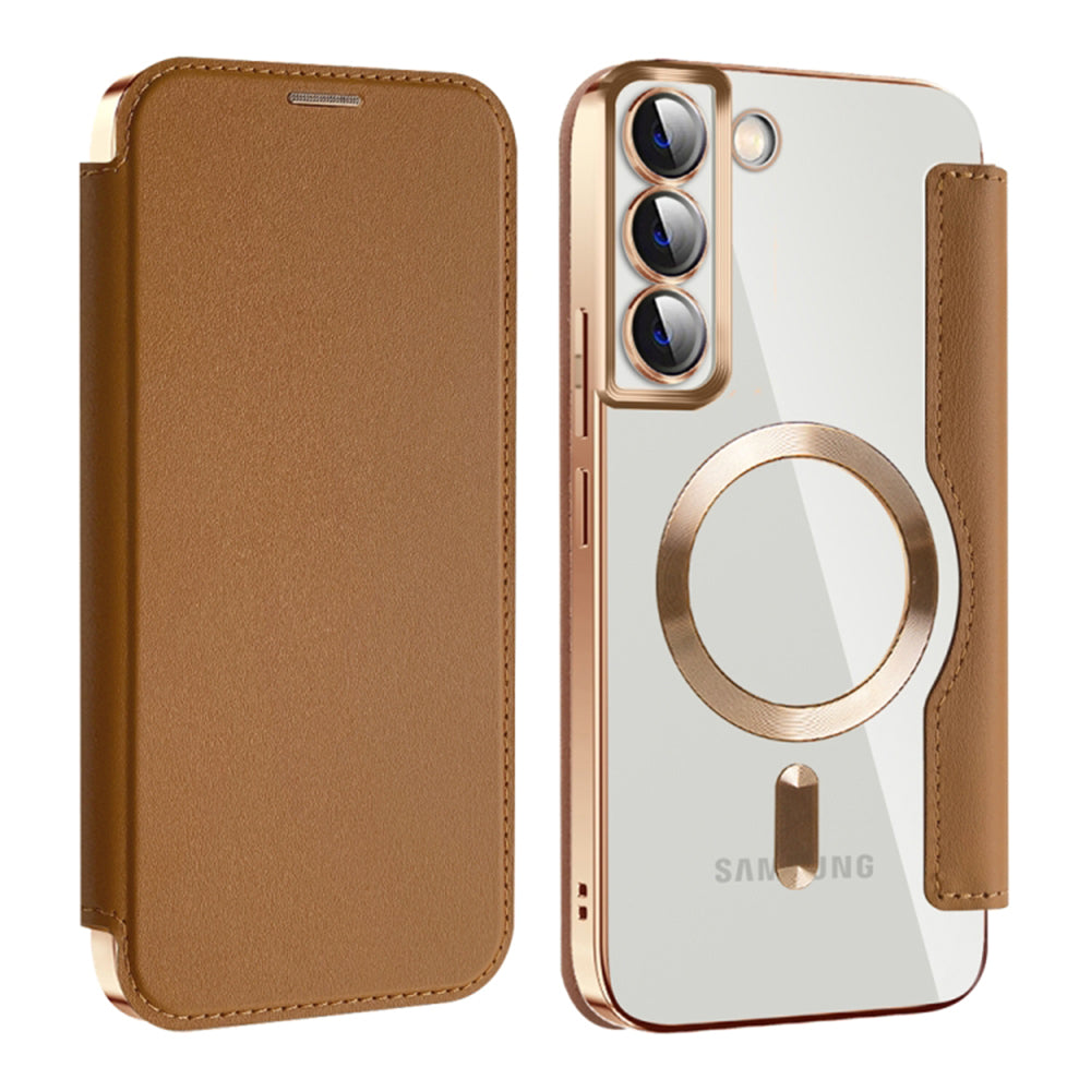Coque MagSafe pour Samsung Galaxy S22+ 5G S906, Techsuit, SmartMag Book, Marron